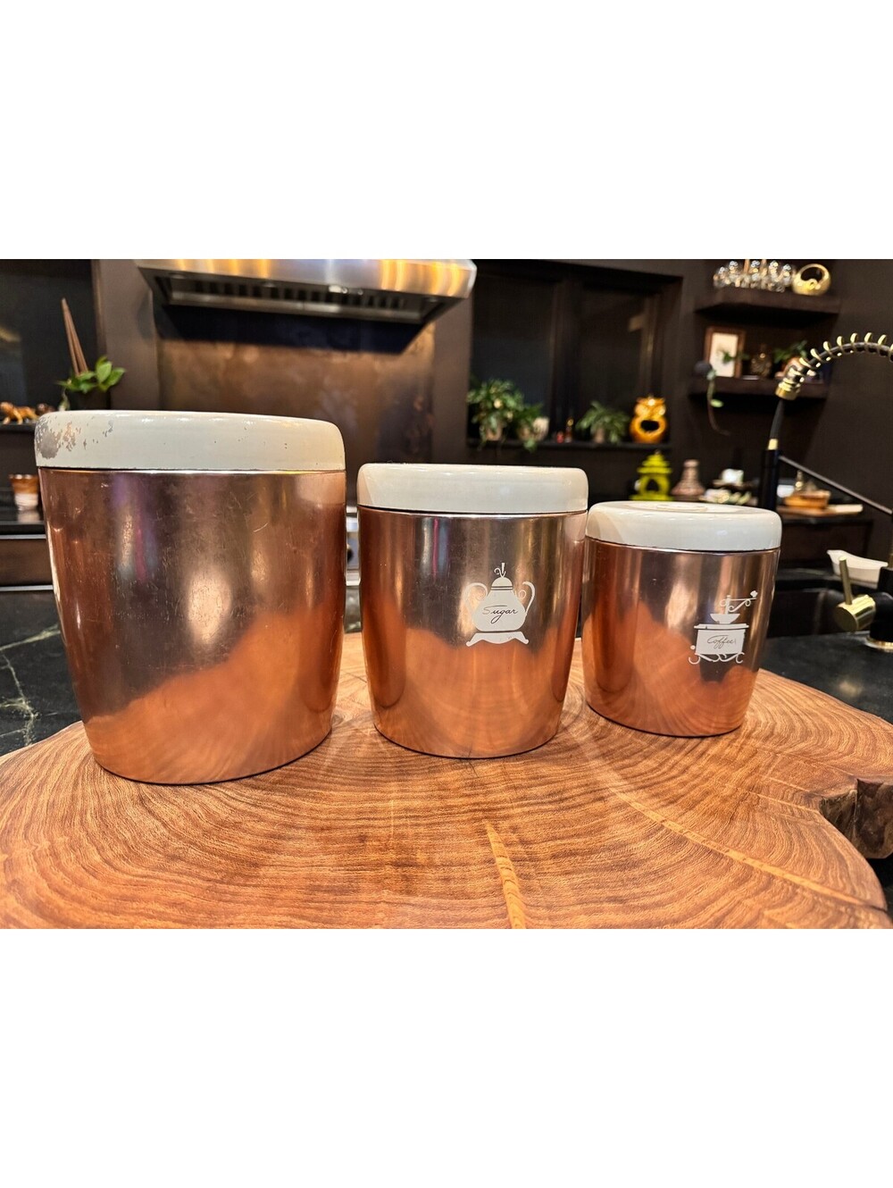 Vintage West Bend Copper 3-Piece Canister Set MCM Retro Countertop Storage